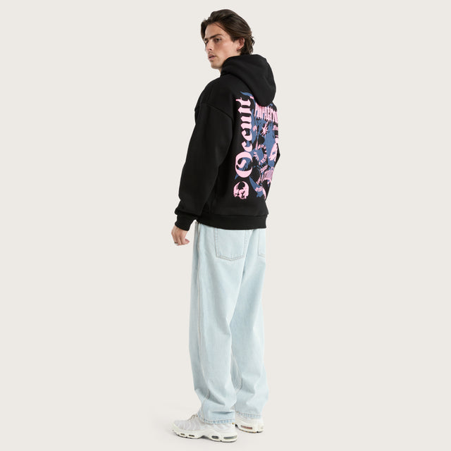 Model wears Occult Oversized Hoodie Jet Black Hoodies in Black - Image 5
