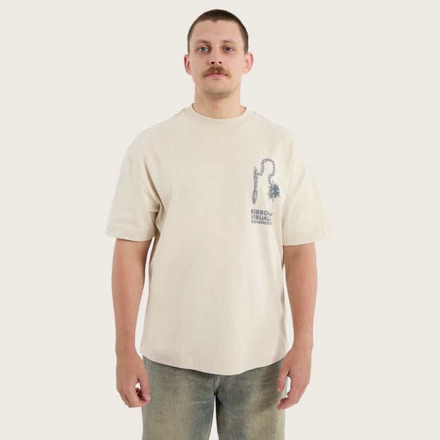Model wears Domination Street Tee Moonbeam T-Shirts in Off-White - Image 3