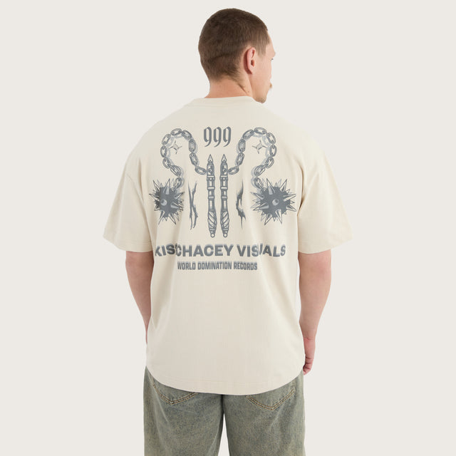 Model wears Domination Street Tee Moonbeam T-Shirts in Off-White - Image 1