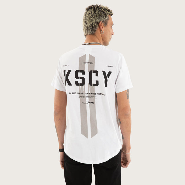 Model wears Grasp Dual Curved Tee White T-Shirts in White - Image 1