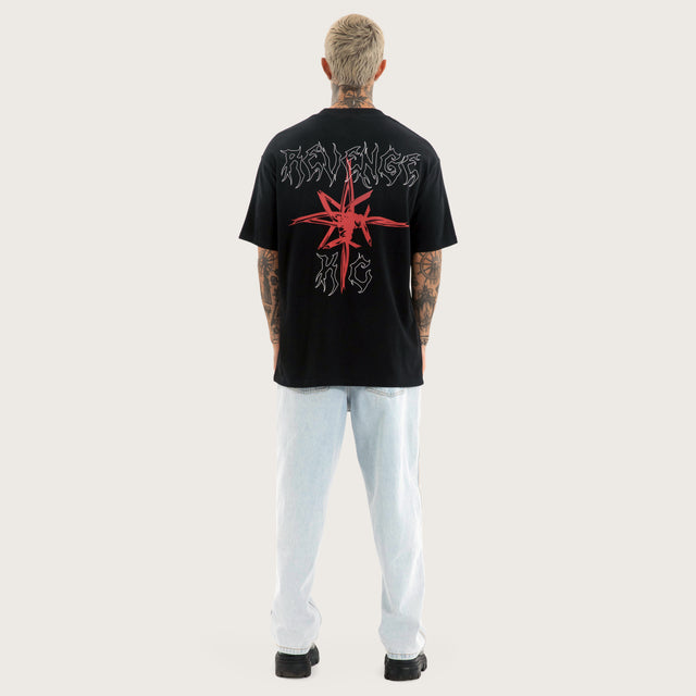 Model wears Coven Box Fit Tee in Jet Black T-Shirts in Black - Image 6