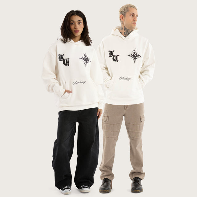 Model wears Paragons Relaxed Hoodie in Natural White Hoodies in White - Image 3