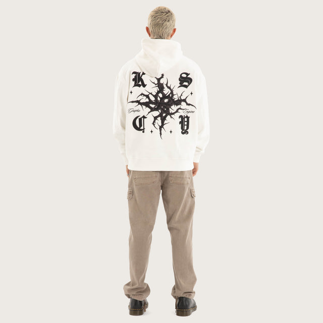 Model wears Paragons Relaxed Hoodie in Natural White Hoodies in White - Image 7