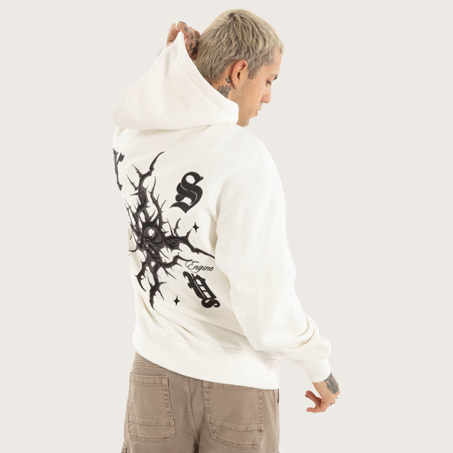 Model wears Paragons Relaxed Hoodie in Natural White Hoodies in White - Image 5