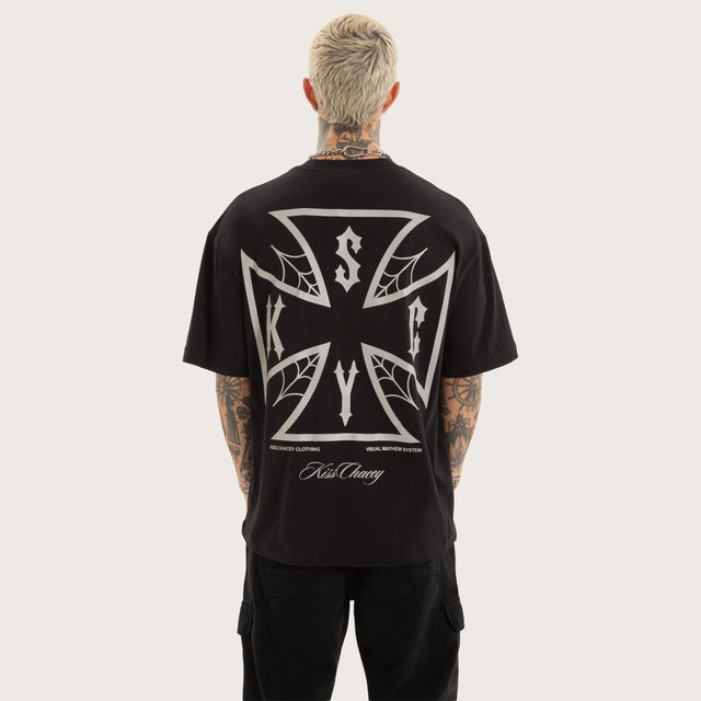 Model wears Exodus Street Tee Jet Black T-Shirts in Black - Image 1