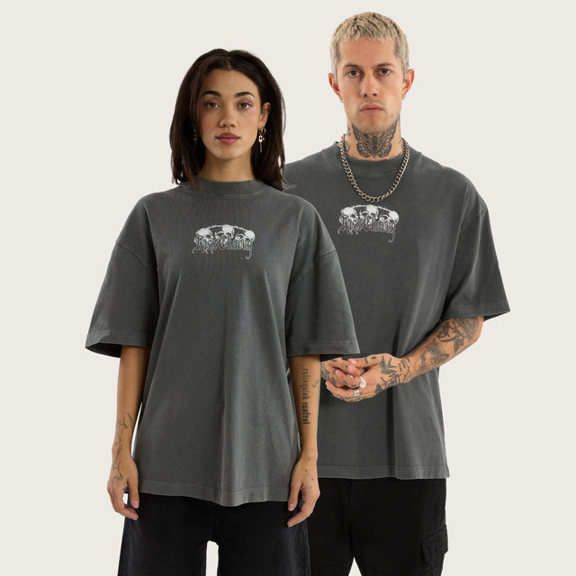 Model wears Immortal Street Tee Mineral Steel Grey T-Shirts in Grey - Image 1