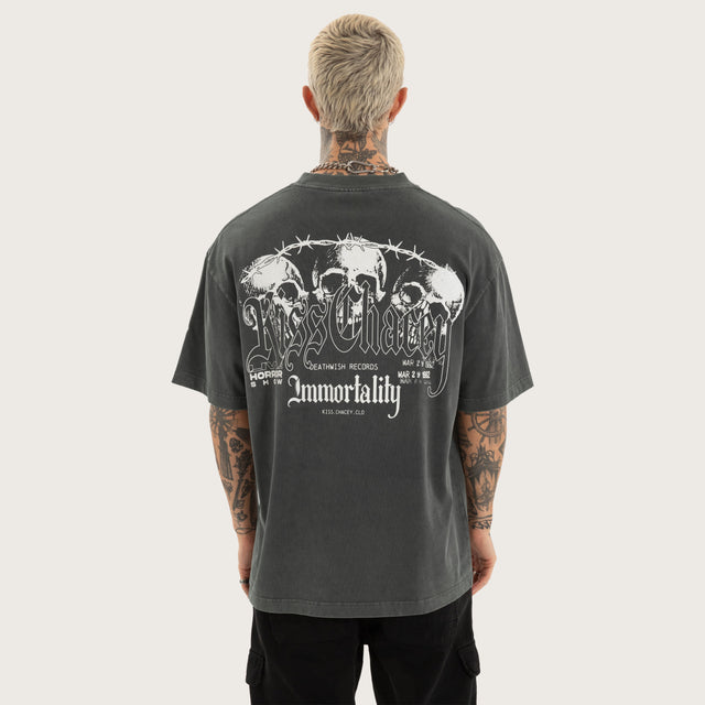 Model wears Immortal Street Tee Mineral Steel Grey T-Shirts in Grey - Image 2
