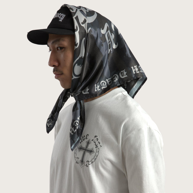 Model wears Camo Bandana Head Scarf Camo Accessories in Camo - Image 1