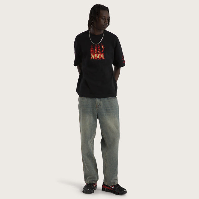 Model wears Burner Loopback Street Tee Jet Black T-Shirts in Black - Image 2