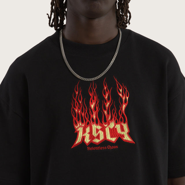 Model wears Burner Loopback Street Tee Jet Black T-Shirts in Black - Image 3