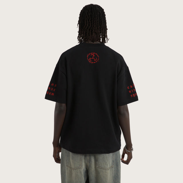 Model wears Burner Loopback Street Tee Jet Black T-Shirts in Black - Image 4