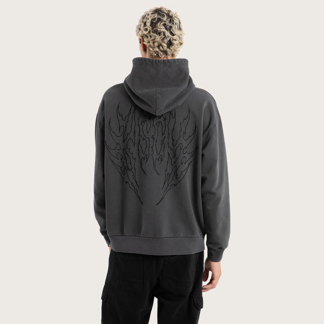 Model wears Descend Relaxed Hoodie Pigment Asphalt Hoodies in Grey - Image 1