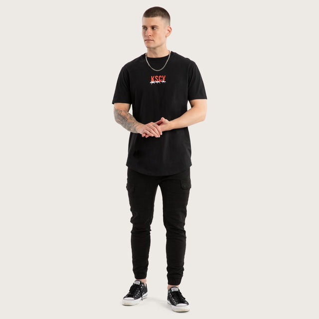 Model wears Diluted Dual Curved Tee Jet Black T-Shirts in Black - Image 2