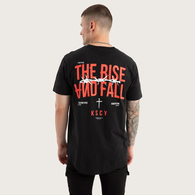 Model wears Diluted Dual Curved Tee Jet Black T-Shirts in Black - Image 1