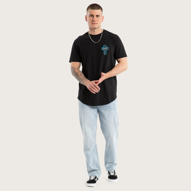 Model wears Zest Ride Dual Curved Tee Jet Black T-Shirts in Black - Image 2