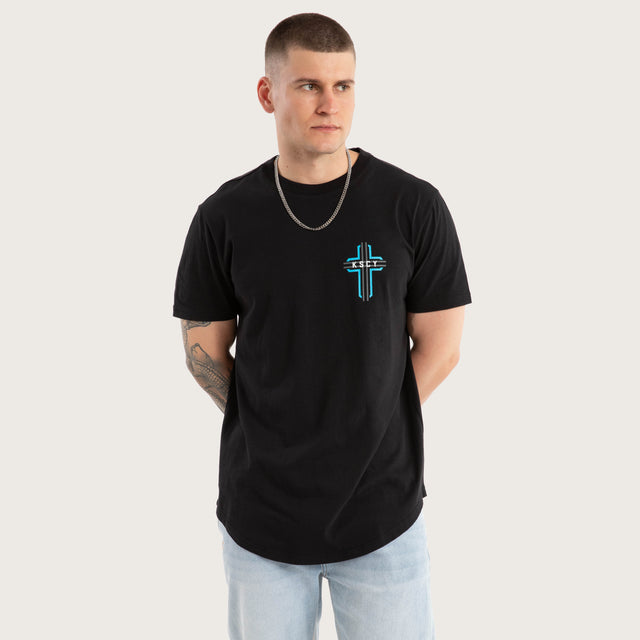 Model wears Zest Ride Dual Curved Tee Jet Black T-Shirts in Black - Image 3