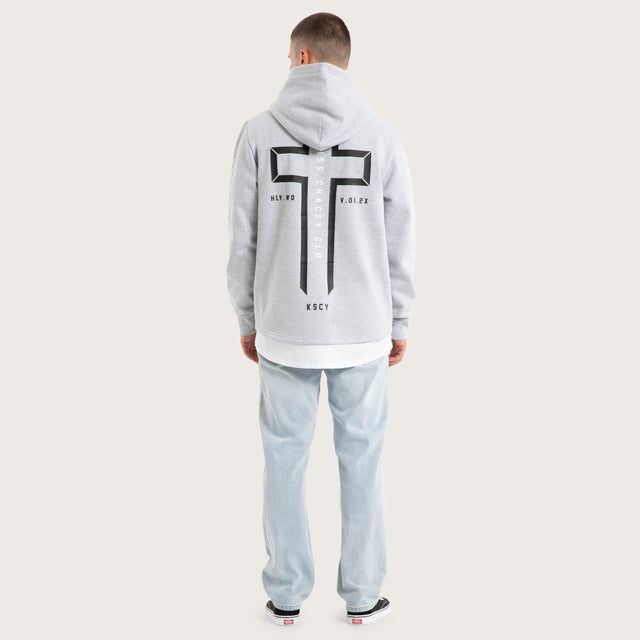 Model wears Trace Layered Hoodie Grey Marle Hoodies in Grey - Image 5
