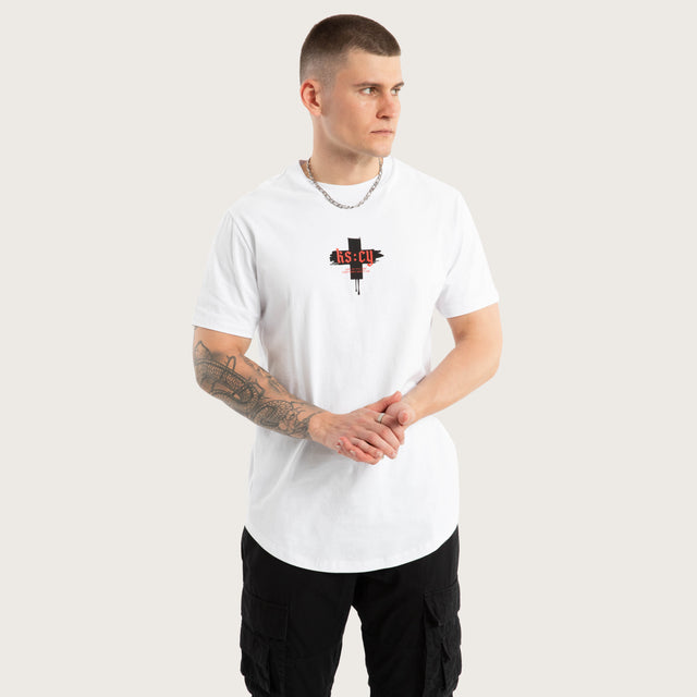 Disrupted Dual Curved Tee Optical white
