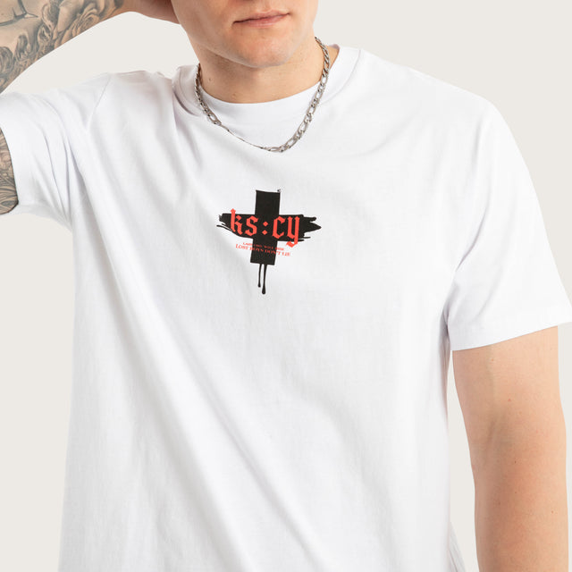 Disrupted Dual Curved Tee Optical white