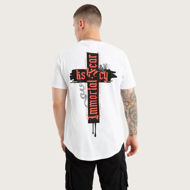 Disrupted Dual Curved Tee Optical white