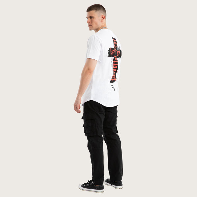 Disrupted Dual Curved Tee Optical white