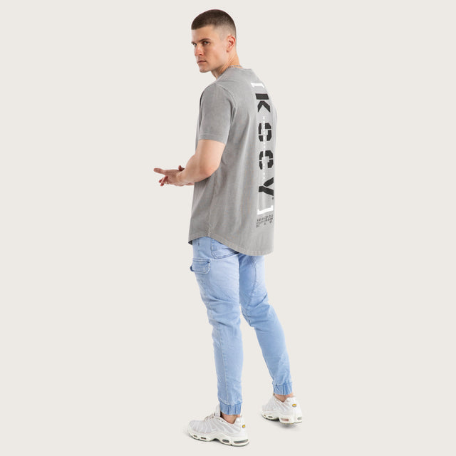 Model wears Unleashed Dual Curved Tee Pigment Frost Grey T-Shirts in Grey - Image 5