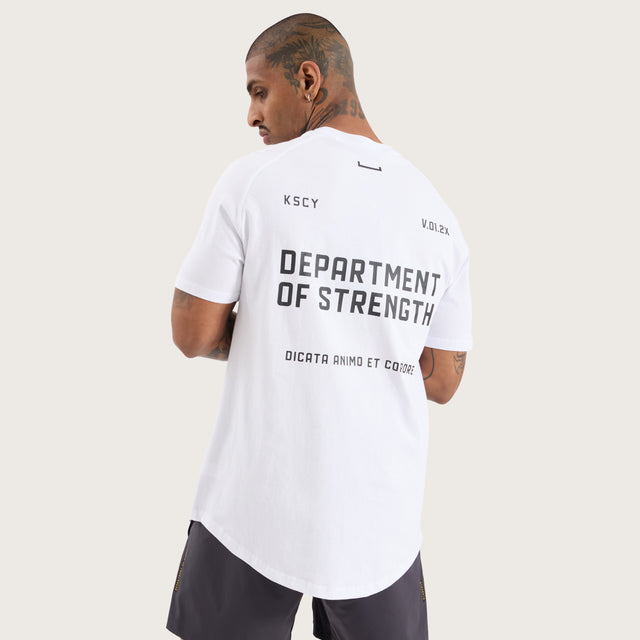 Model wears Venture Raglan Dual Curved Tee Optical White T-Shirts in White - Image 1