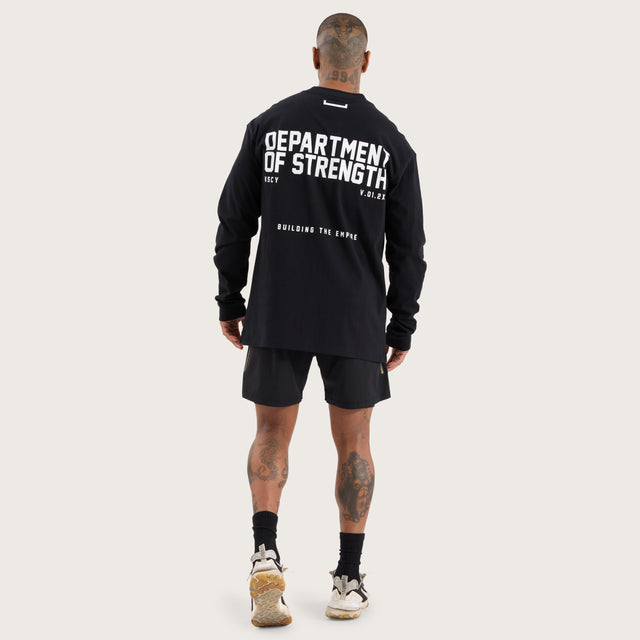 Model wears Strive Longsleeve Split Hem Tee Jet Black Longsleeve T-Shirts in Black - Image 5