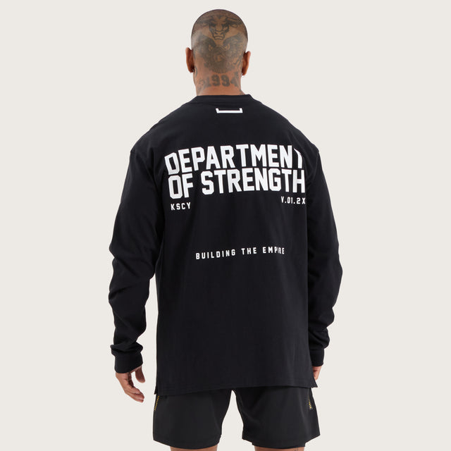 Model wears Strive Longsleeve Split Hem Tee Jet Black Longsleeve T-Shirts in Black - Image 2