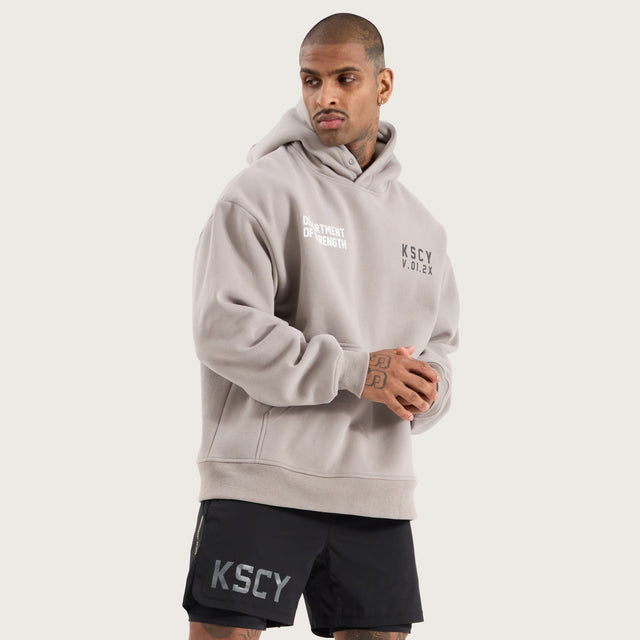 Model wears Force Relaxed Hoodie Alloy Hoodies in Grey - Image 1
