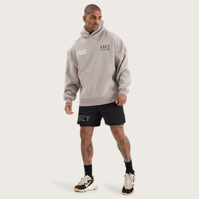 Model wears Force Relaxed Hoodie Alloy Hoodies in Grey - Image 3