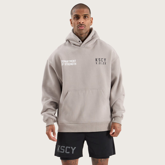 Model wears Force Relaxed Hoodie Alloy Hoodies in Grey - Image 4