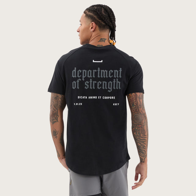 Model wears Apex Raglan Dual Curved Tee DOS Black T-Shirts in Black - Image 2