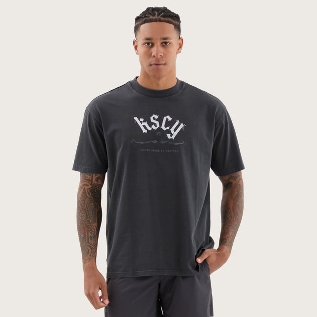 Model wears Forge Box Fit Tee Pigment Black T-Shirts in Black - Image 2