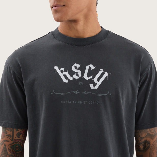 Model wears Forge Box Fit Tee Pigment Black T-Shirts in Black - Image 3