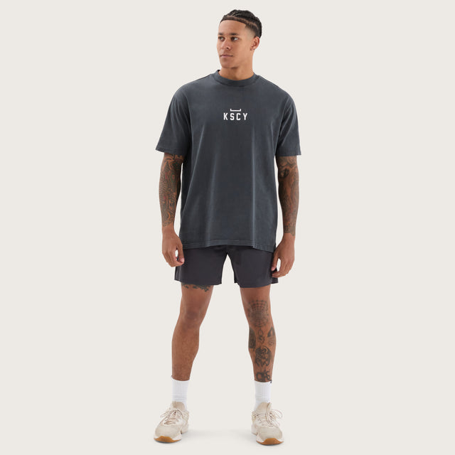 Model wears Structure Box Fit Tee Pigment Black T-Shirts in Black - Image 5