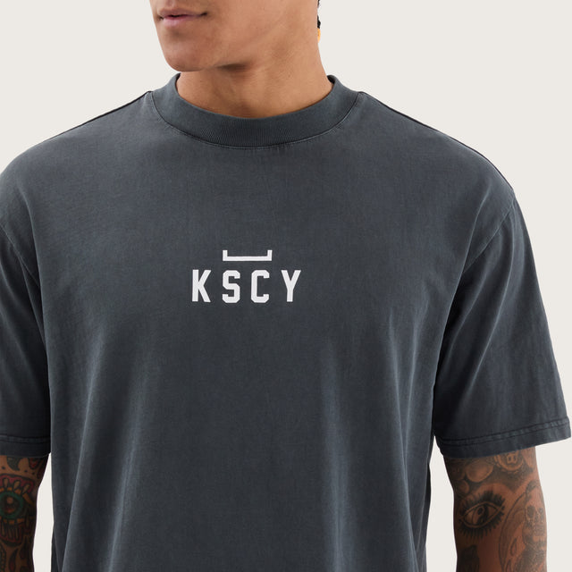 Model wears Structure Box Fit Tee Pigment Black T-Shirts in Black - Image 3