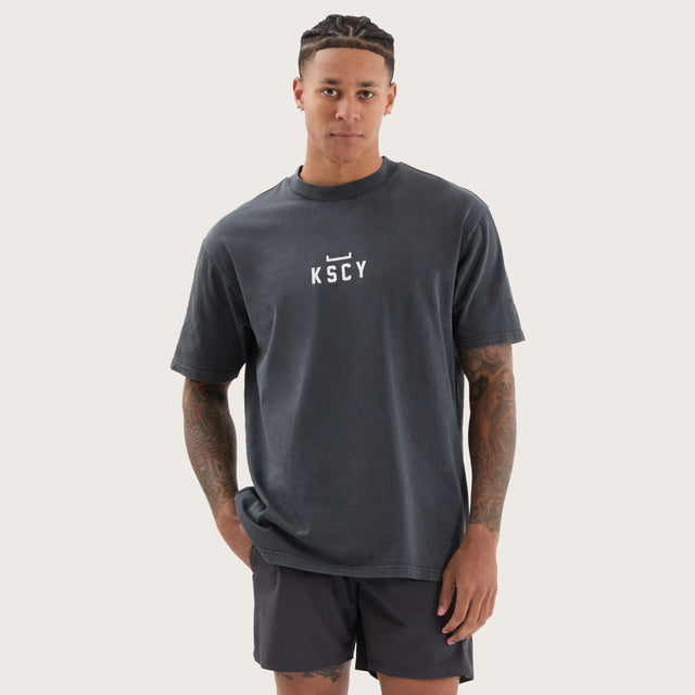 Model wears Structure Box Fit Tee Pigment Black T-Shirts in Black - Image 2