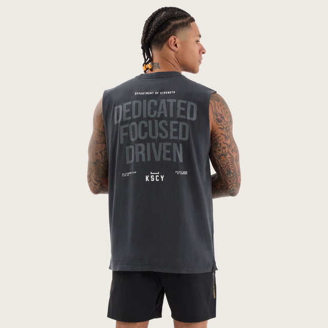 Model wears Salute Split Hem Muscle Pigment Black Muscle Tees in Black - Image 1
