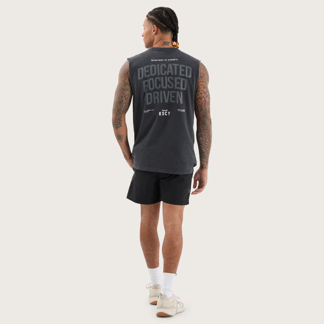Model wears Salute Split Hem Muscle Pigment Black Muscle Tees in Black - Image 5
