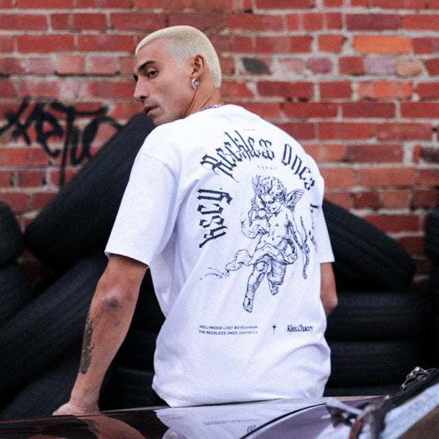 Model wears Gagie Box Fit Tee Optical White T-Shirts in White - Image 2