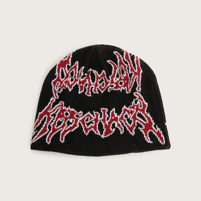Model wears Razor Skully Beanie Jet Black Accessories in Black - Image 1
