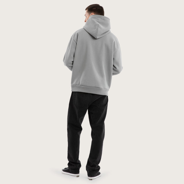 Model wears Weyburn Relaxed Hoodie Pigment Ultimate Grey Hoodies in Grey - Image 2
