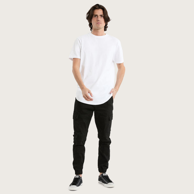 Model wears Prairie Dual Curved Tee Optical White T-Shirts in White - Image 2