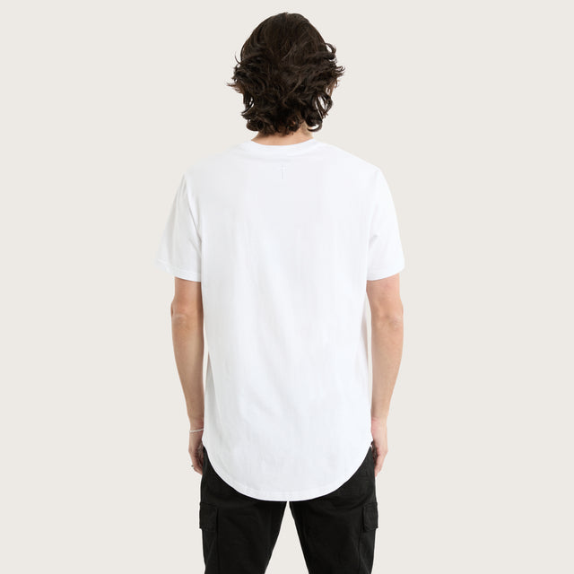 Model wears Prairie Dual Curved Tee Optical White T-Shirts in White - Image 4