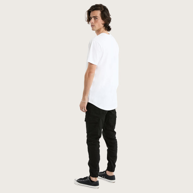 Model wears Prairie Dual Curved Tee Optical White T-Shirts in White - Image 5