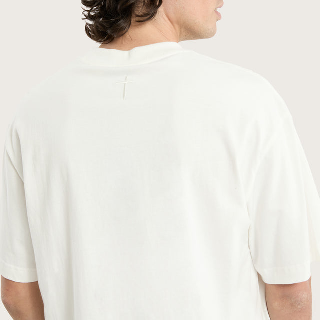 Model wears Gillette Heavy Crop Tee Natural White T-Shirts in Off-White - Image 2