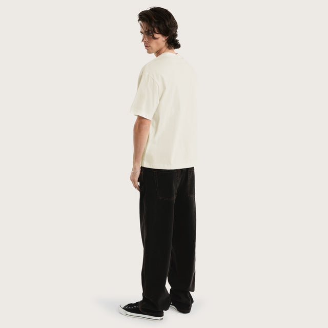 Model wears Gillette Heavy Crop Tee Tofu T-Shirts in Off-White - Image 5