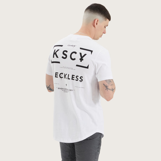 Model wears Blyth Dual Curved Tee Optical White T-Shirts in White - Image 2