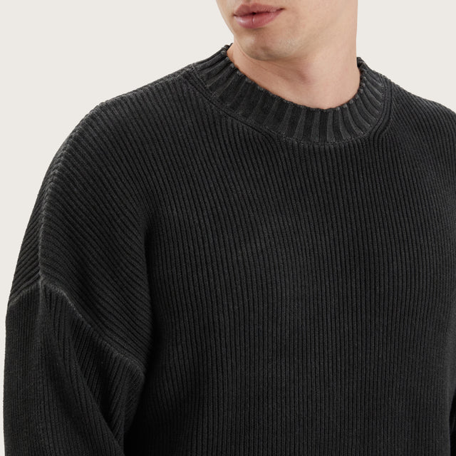 Model wears Pershore Knit Jumper Oil Wash Black Jumpers in Black - Image 3